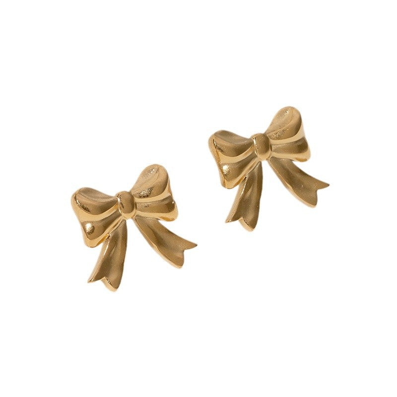 Minimalist Bow-Shaped Stainless Steel Stud Earrings for Women with Plated Finish, Lightweight and Fade-Resistant