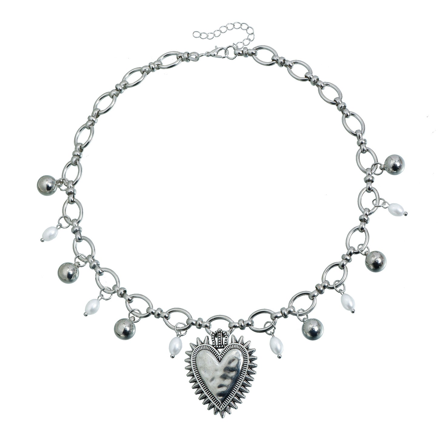Vintage Punk Heart Geometric Alloy Pearl Plated Necklace