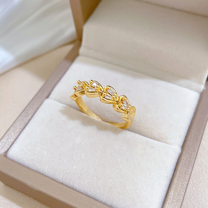 Cute Kawaii Style Heart-Shaped Gold-Plated Brass Adjustable Ring for Women