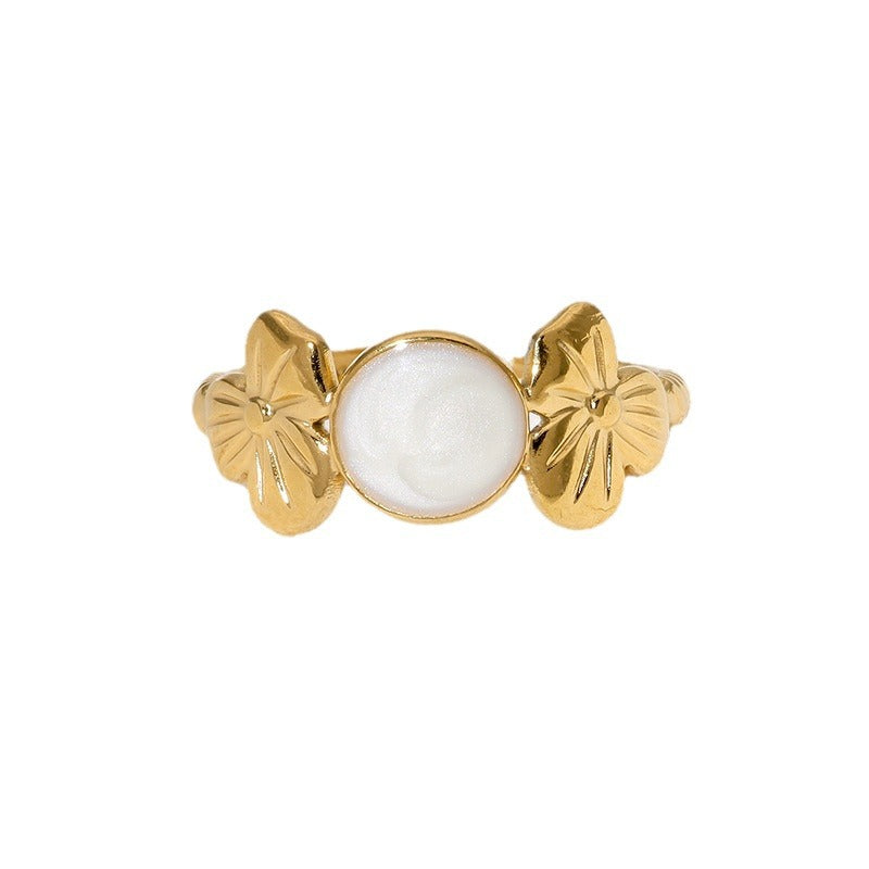Minimalist Floral Drip Oil Plated Stainless Steel Open Ring for Women