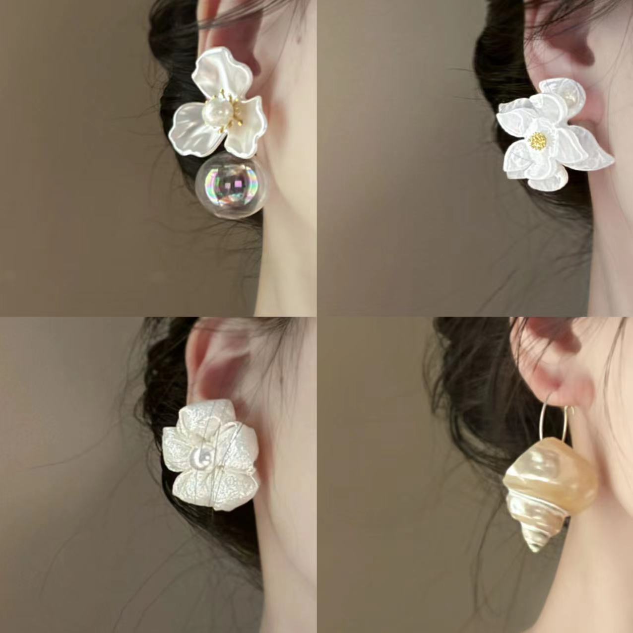 Orecchini a perno con perle dolci, eleganti e floreali per donna con perni in argento sterling 925