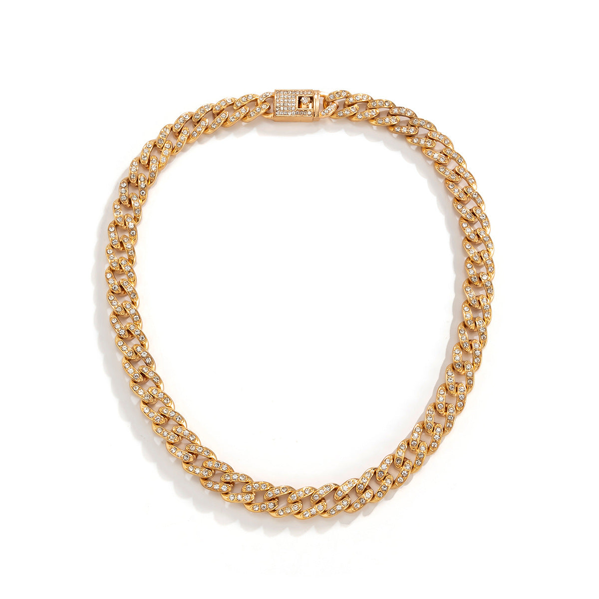 Minimalist Geometric Cuban Chain Necklace with Cubic Zirconia Inlay Alloy Pendant for Women