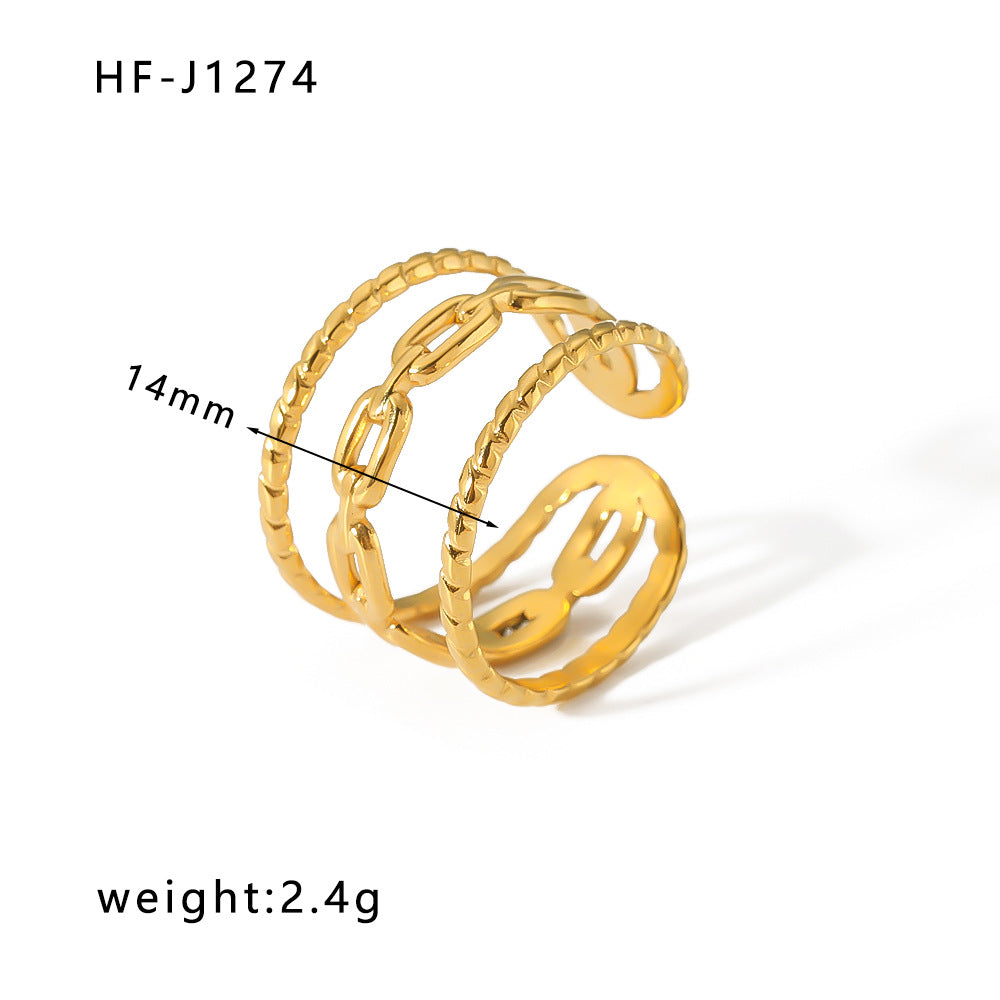 Minimalist Geometric Stainless Steel Ring with 18K Vacuum Plated Finish for Women