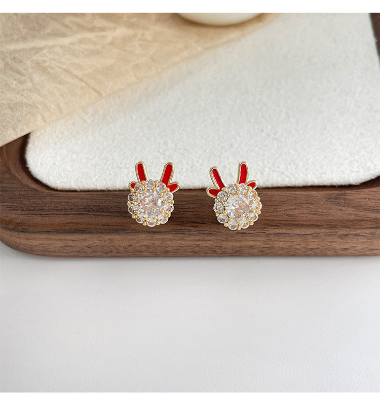 Elegant Geometric Dangle Stud Earrings for Women with Red Tassels, Alloy Base and Gold Plated Finish