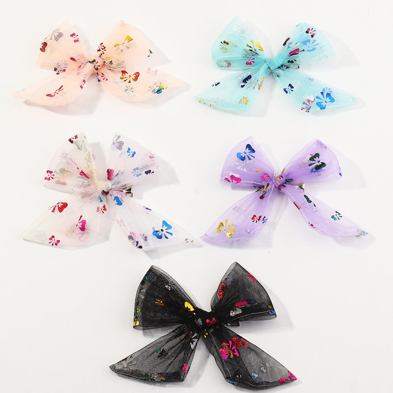 Set de horquillas de dibujos animados con lazos, lentejuelas y diseño de mariposa de tul para niñas de 6 años en adelante
