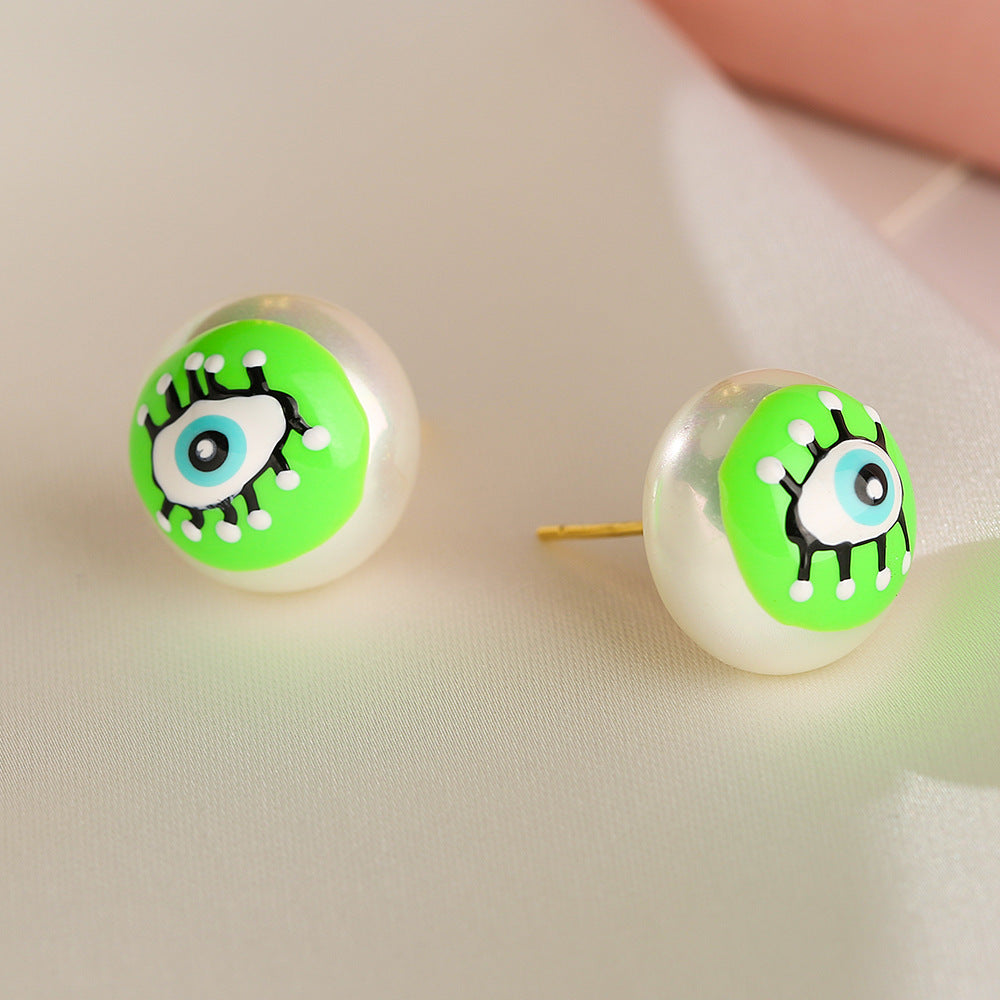 Hand-painted Evil Eye Stud Earrings for Women with Enamel Finish in Geometric Shape Made of Copper