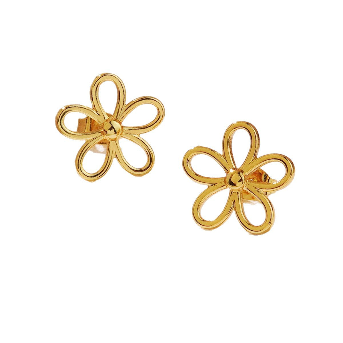 Sweet Minimalist Floral Hollow Five-Petal Stainless Steel Stud Earrings for Women