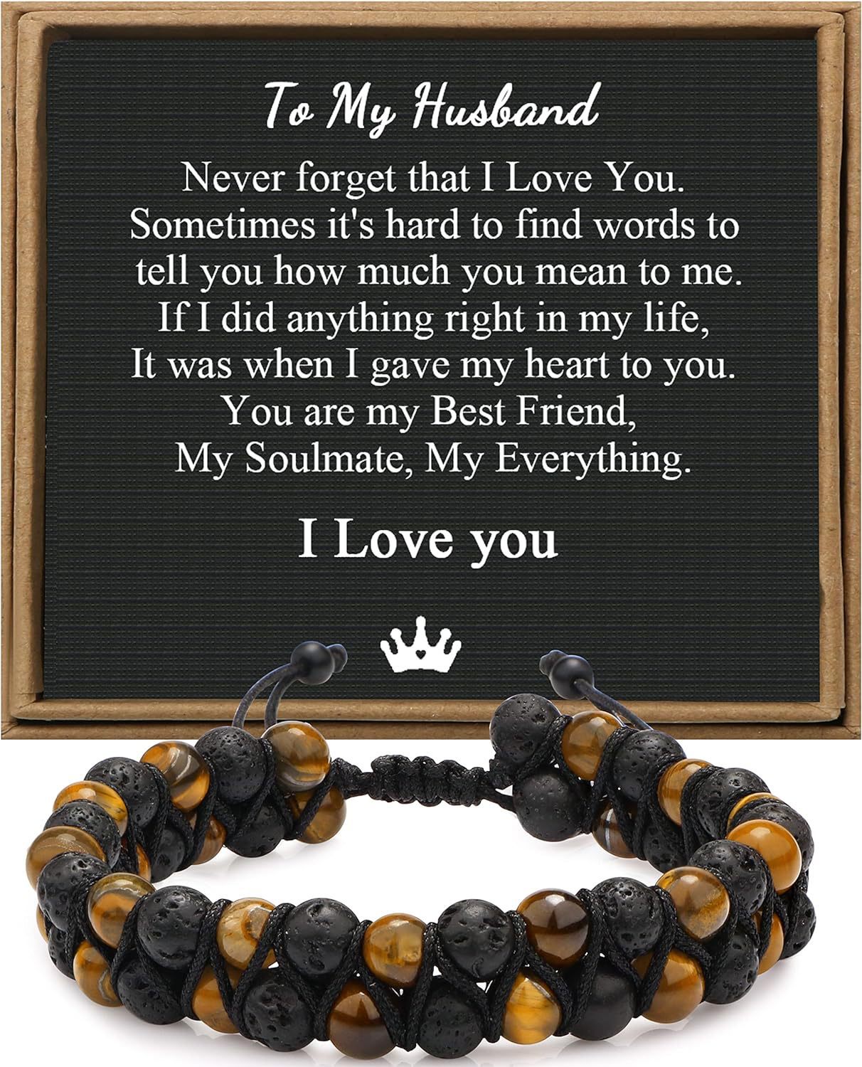 Men's Geometric Tiger's Eye Beaded Bracelet Adjustable Double Layer Handmade Gift