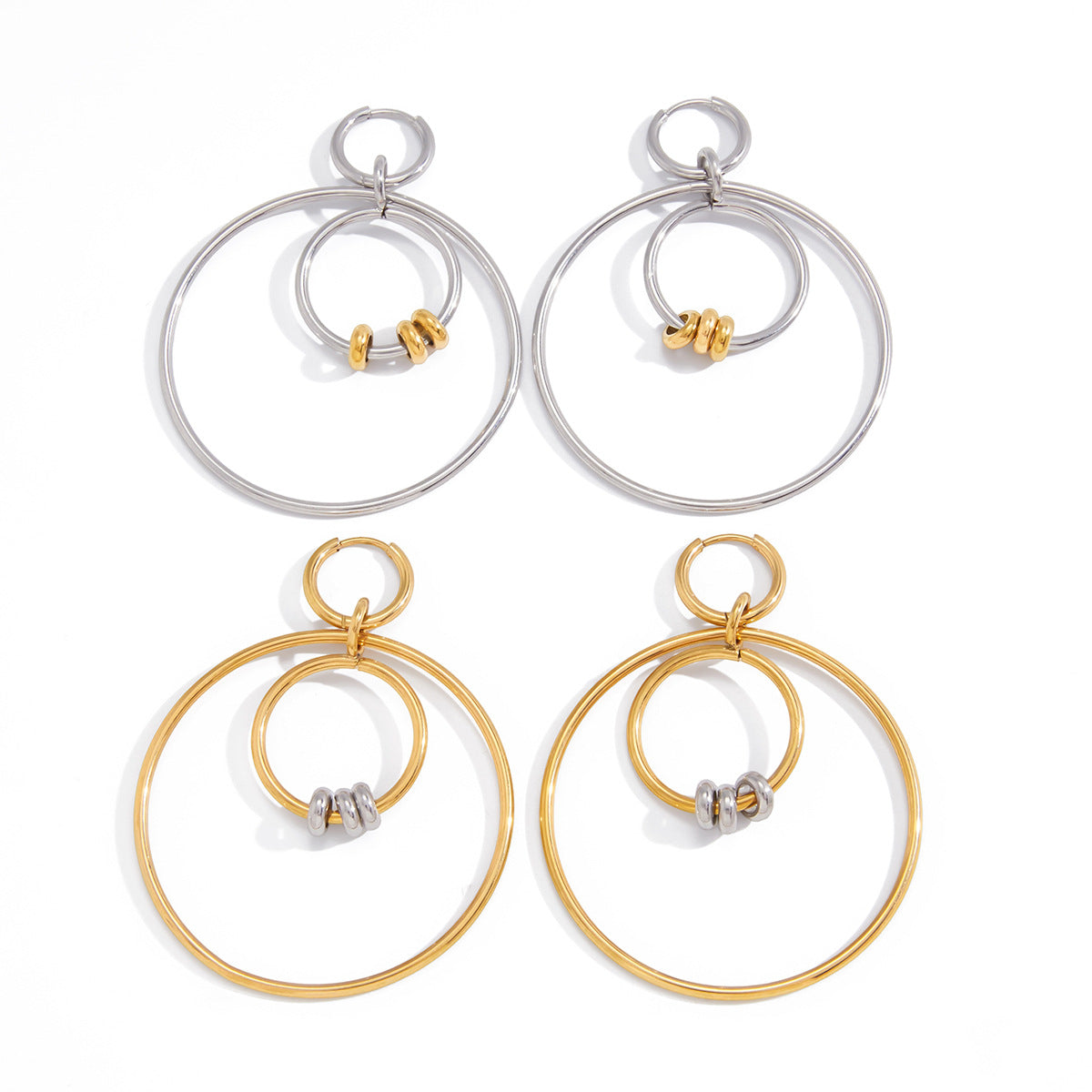 Minimalist Geometric Round Plated Stainless Steel Hoop Earrings for Women