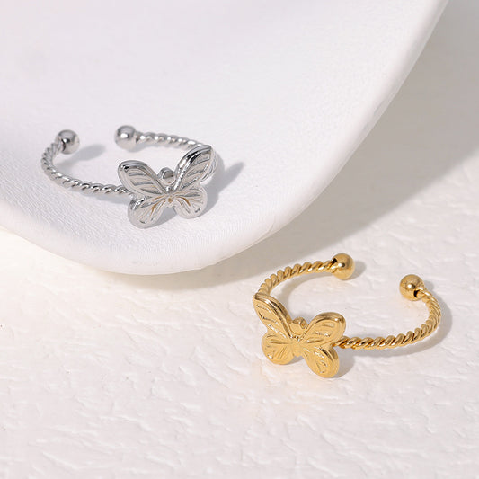 Vintage Minimalist Butterfly Stainless Steel Open Ring for Women