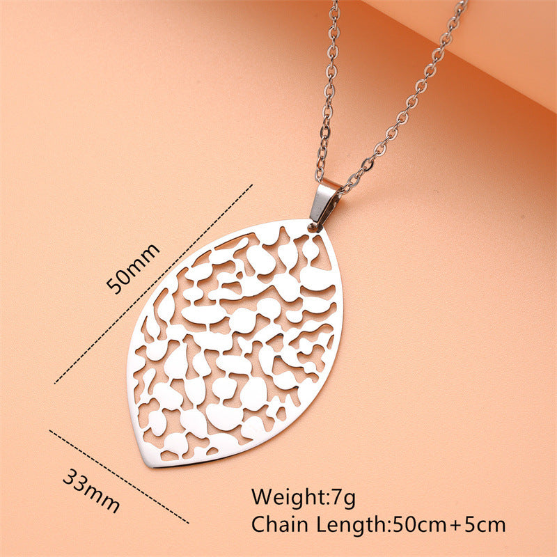 Minimalist Geometric Stainless Steel Leaf Pendant Necklace for Women with Plated Finish
