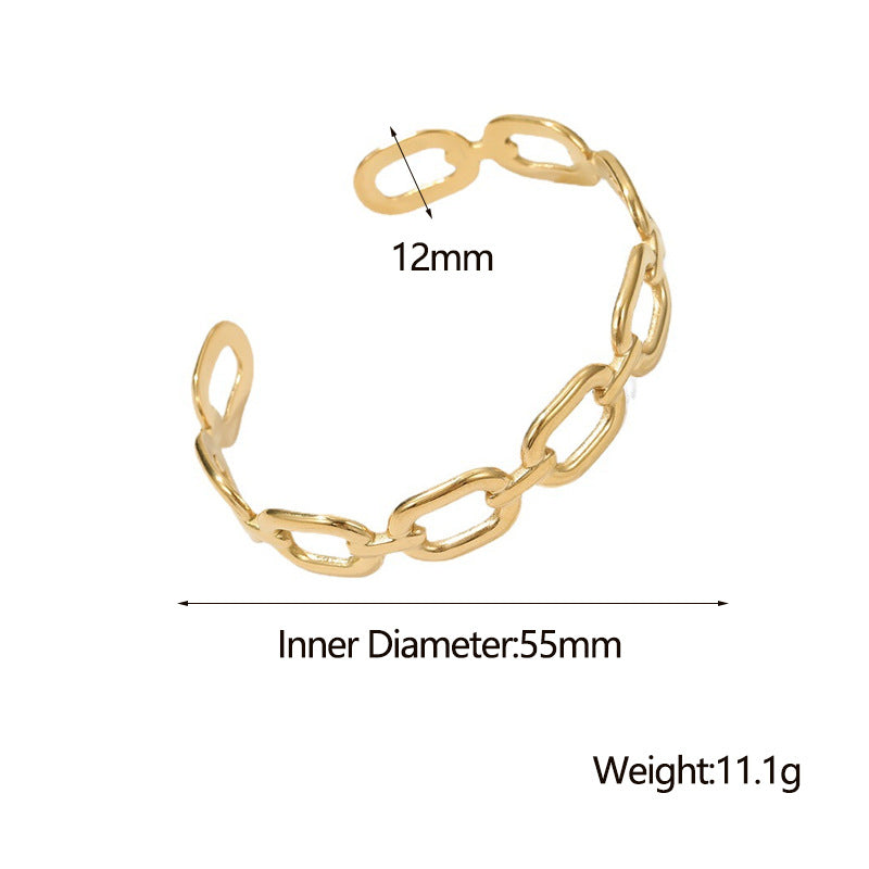 Minimalist Titanium Steel Open Bangle Bracelet for Women with Plated Finish and Chain Detail