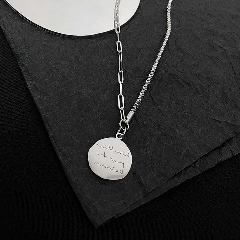 Minimalist Vintage-Style Titanium Steel Letter Pendant Necklace for Women and Men with Plated Finish and Clavicle Chain