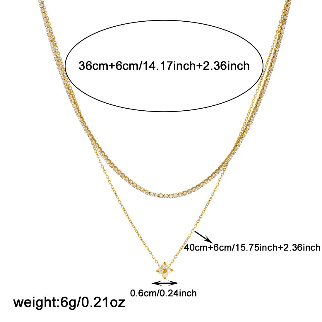 Minimalist Luxury Gold Plated Stainless Steel Floral Rhinestone Layered Necklace for Women