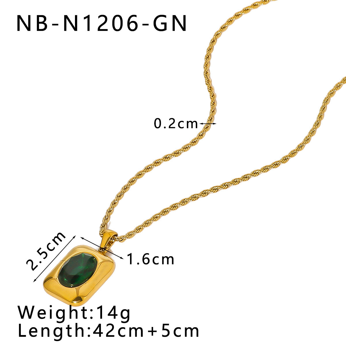 Geometric Pendant Necklace with Zircon Inlay in 18K Gold-Plated Stainless Steel on Twisted Chain for Women