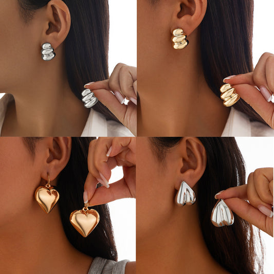 Minimalist Geometric Heart Acrylic Plated Earrings for Women
