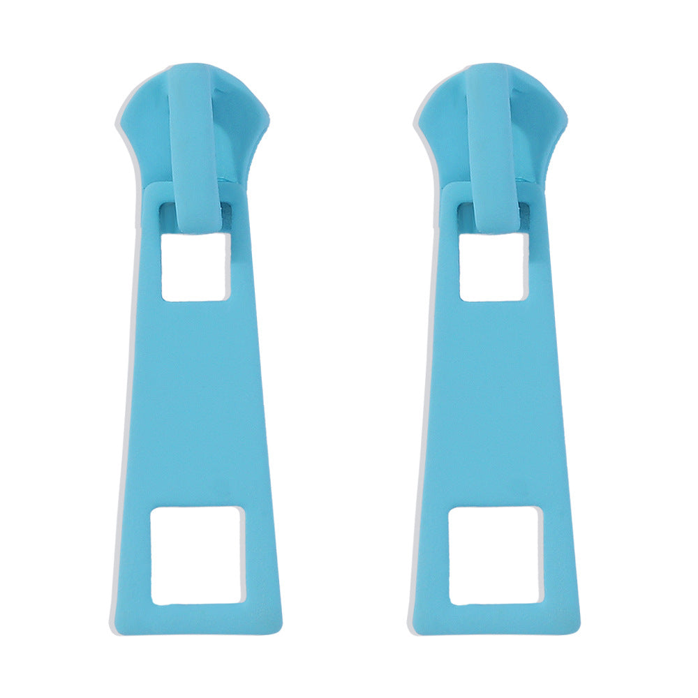 Pendientes de aleación con forma de cremallera minimalistas para mujer con diseño geométrico y acabado galvanizado