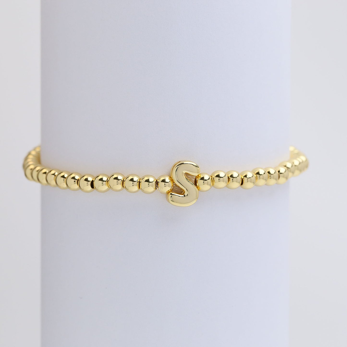 18K Gold Plated Brass Letter Hematite Bead Stretch Bracelet for Women