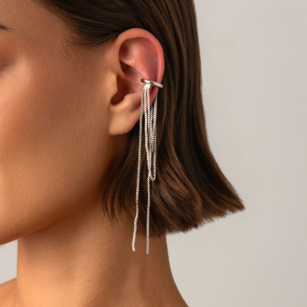 Elegant Punk Rhinestone Star Plated Alloy Cable Chain Tassel Earrings for Women