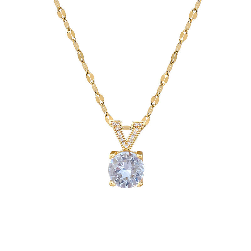 Sweet Minimalist Geometric V-Shape Cubic Zirconia Titanium Steel Necklace for Unisex
