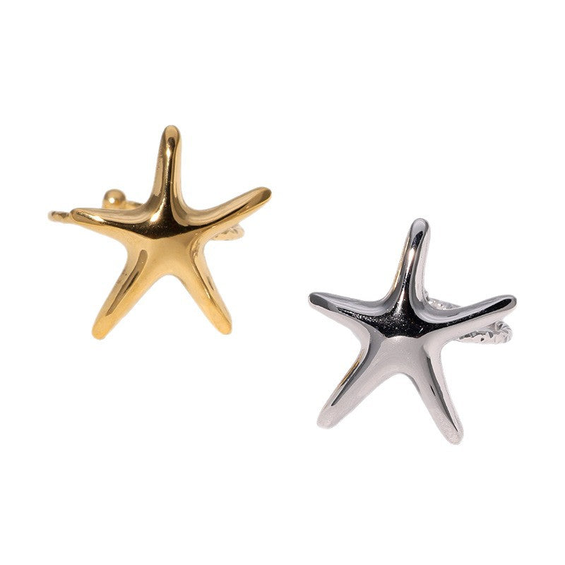 Minimalist Star-Shaped Stainless Steel Ring for Women with Plated Finish, Adjustable Open Band Design