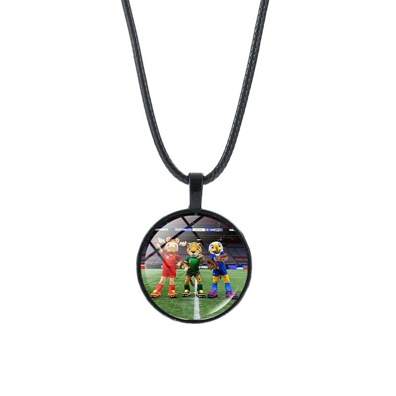 Sporty Geometric Round Crystal Pendant Alloy Plated Necklace Unisex Black Cord Chain