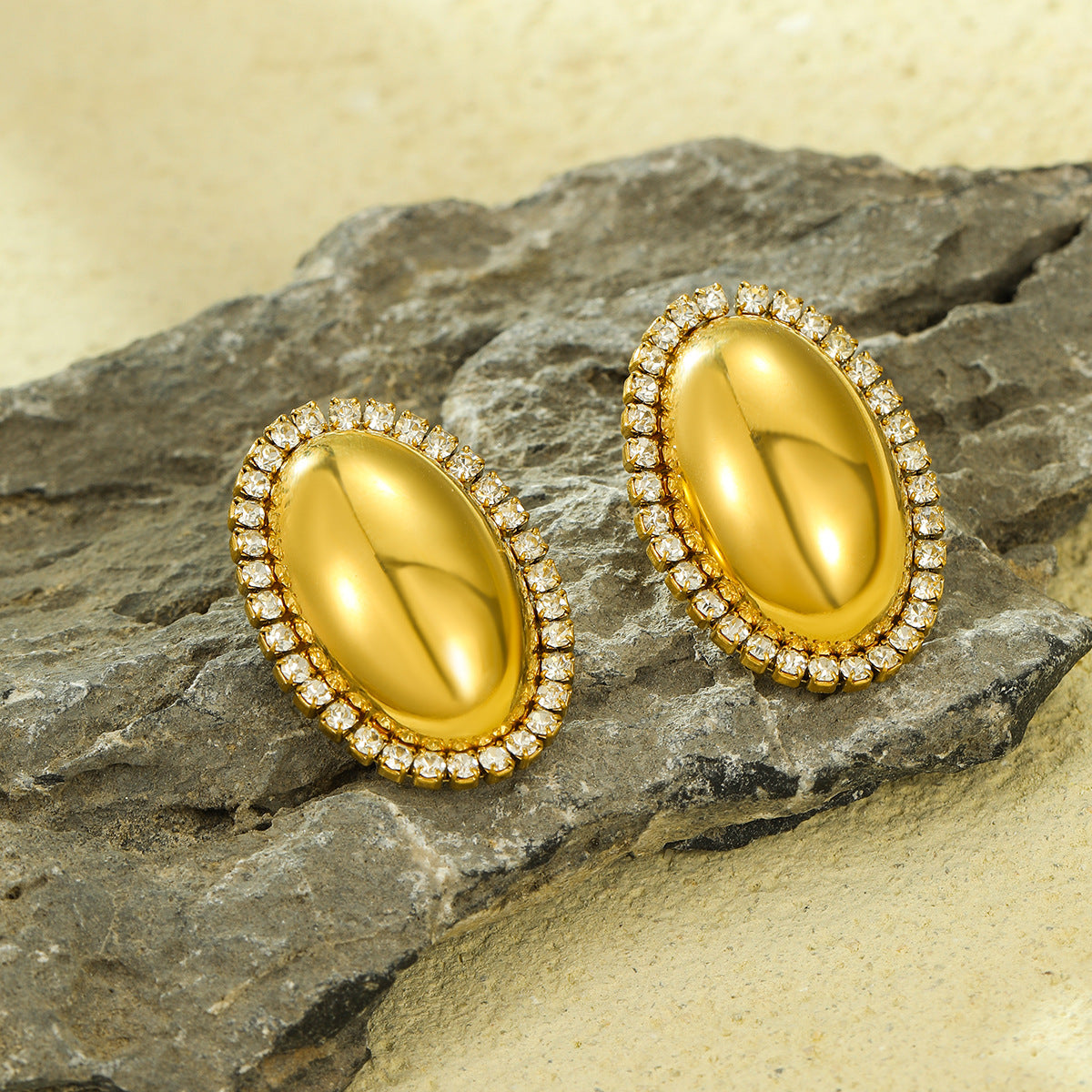 Pendientes de mujer de acero inoxidable con formas geométricas, baño de oro de 18K y incrustaciones de diamantes de imitación