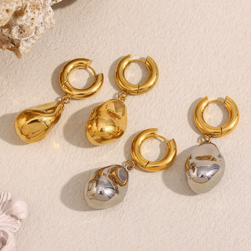 Orecchini da donna minimalisti geometrici a forma di arachide in acciaio inossidabile placcati oro 18K