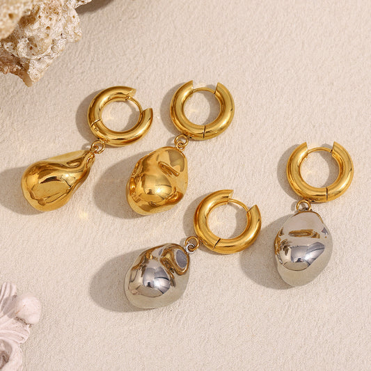 Minimalist Geometric Peanut-Shaped Stainless Steel Earrings with 18K Gold Plating for Women