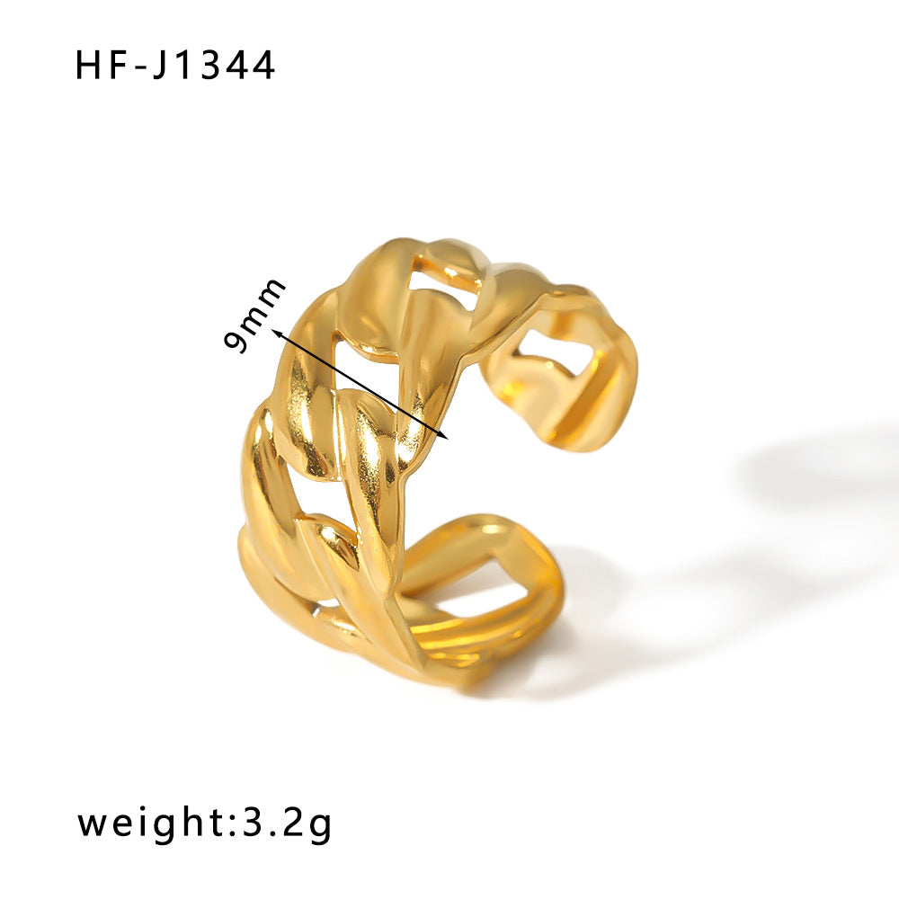Anello Aperto Minimalista in Acciaio Inossidabile da Donna con Forma Geometrica e Finitura Placcata in Oro 18K Sottovuoto