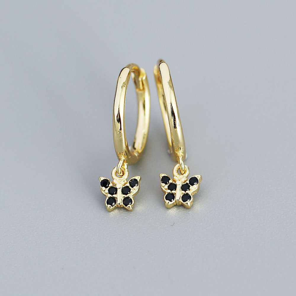Minimalist Butterfly-Shaped S925 Sterling Silver Stud Earrings with Rhinestone Inlay for Women