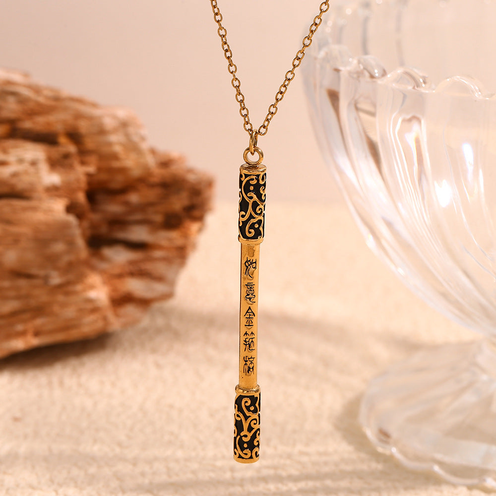 Minimalist Cartoon Character Black Wukong Golden Hoop Staff Pendant Necklace in Stainless Steel with 18K Gold Plating