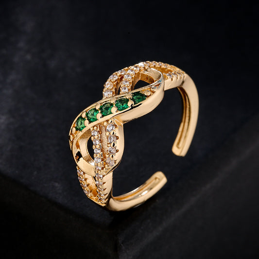 Minimalist Geometric Open Ring for Women Made of Brass with 18K Gold Plating and Zircon Inlay