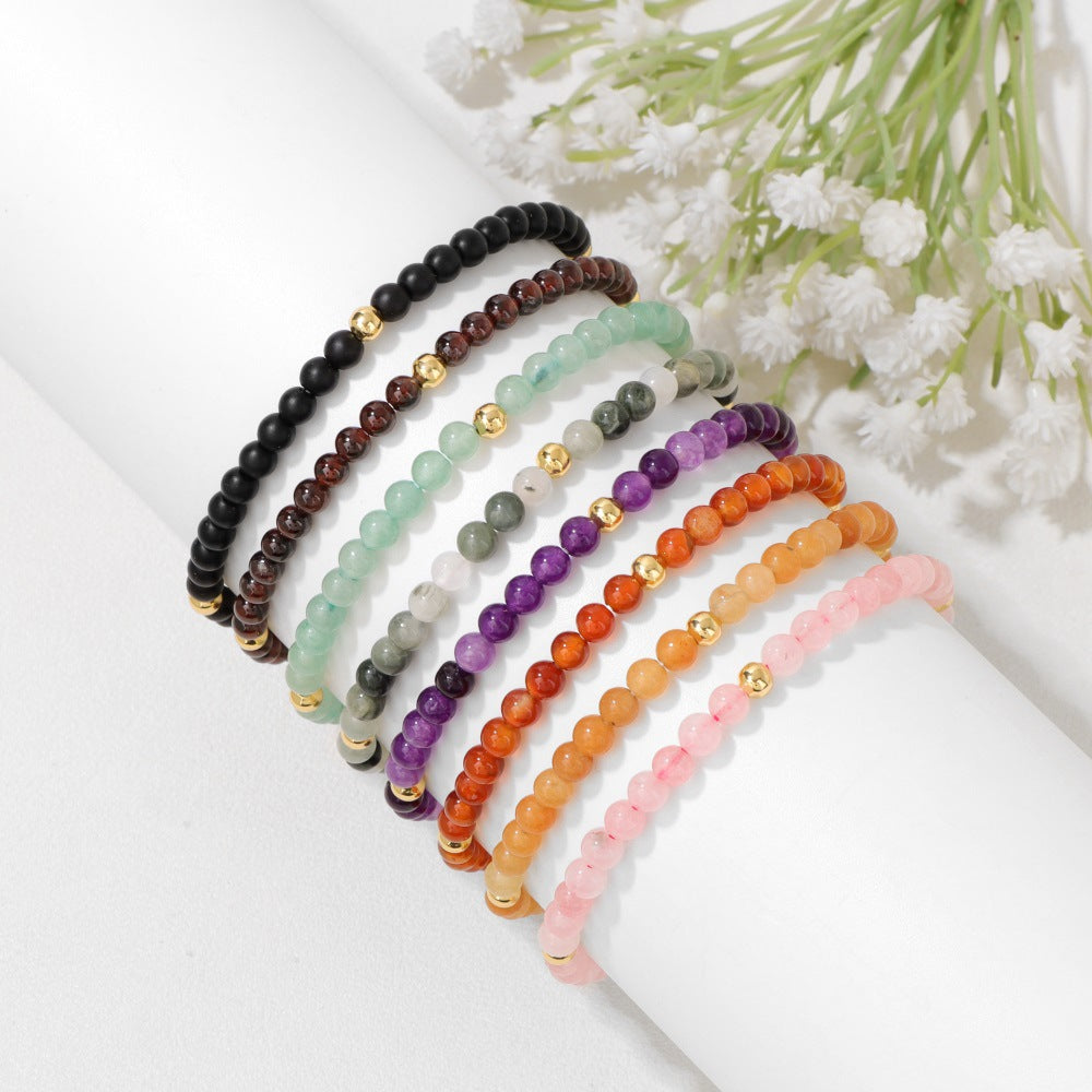 Vintage Geometric Amethyst Rose Quartz Beaded Bracelet for Women