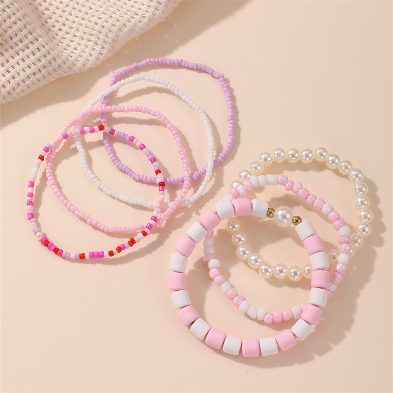 Braccialetto Minimalista Cuore Stella Fiore con Perline in Vetro dai Colori Chiari per Bambini