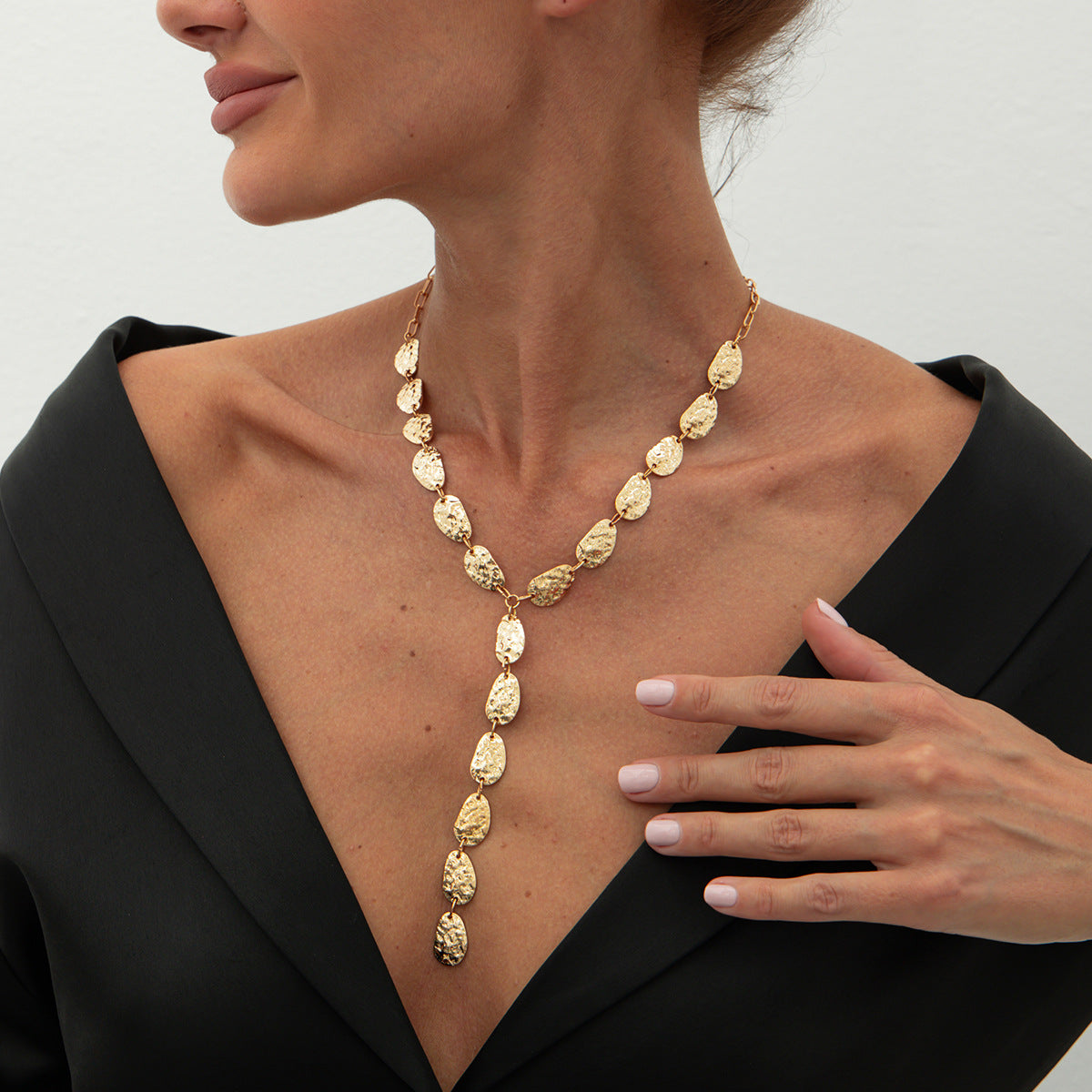 Minimalist Geometric Oval Iron Plated Y-Shape Necklace for Women