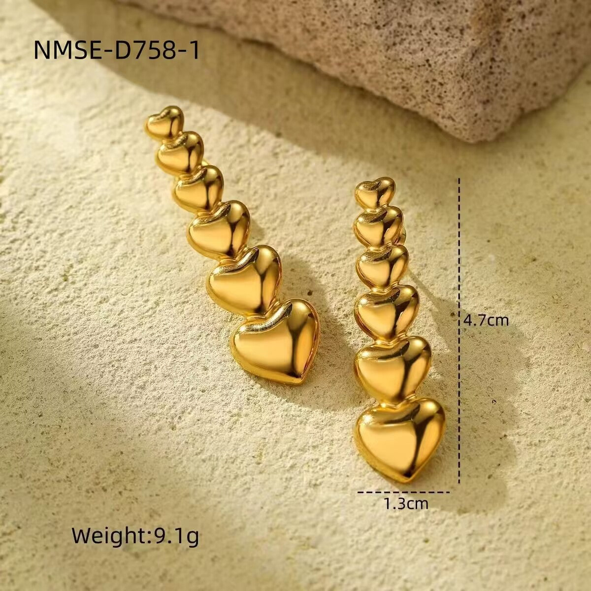 Pendientes de acero de titanio con forma de corazón estilo INS con borlas, chapados en oro de 18 quilates, joyas de mujer modernas y elegantes