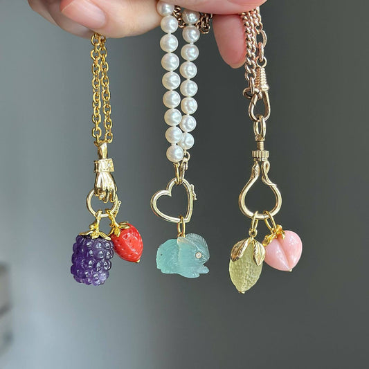 Fruit Charm Bar Plated Brass Cable Chain Necklace with Resin Pendants for Women