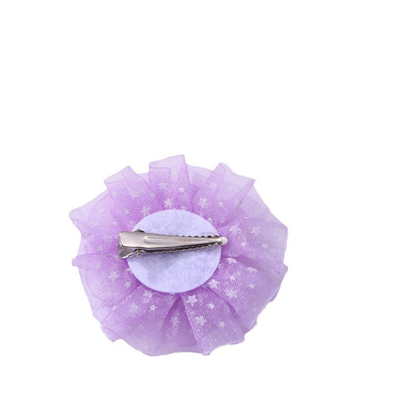 Lindo pasador floral para niñas con detalles de tul y perlas en estilo dulce y fresco