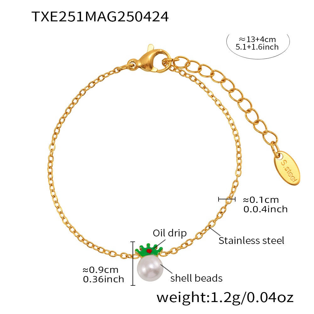 Conjunto de collar de perlas minimalista de moda con forma de corona, cadena de acero inoxidable y colgante de acero de titanio, acabado galvanizado para mujer