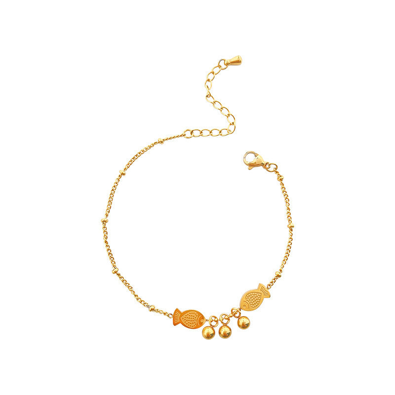 Original Design Fish-Shaped Pendant Bracelet for Women and Men Titanium Steel Plated with Gold Tone
