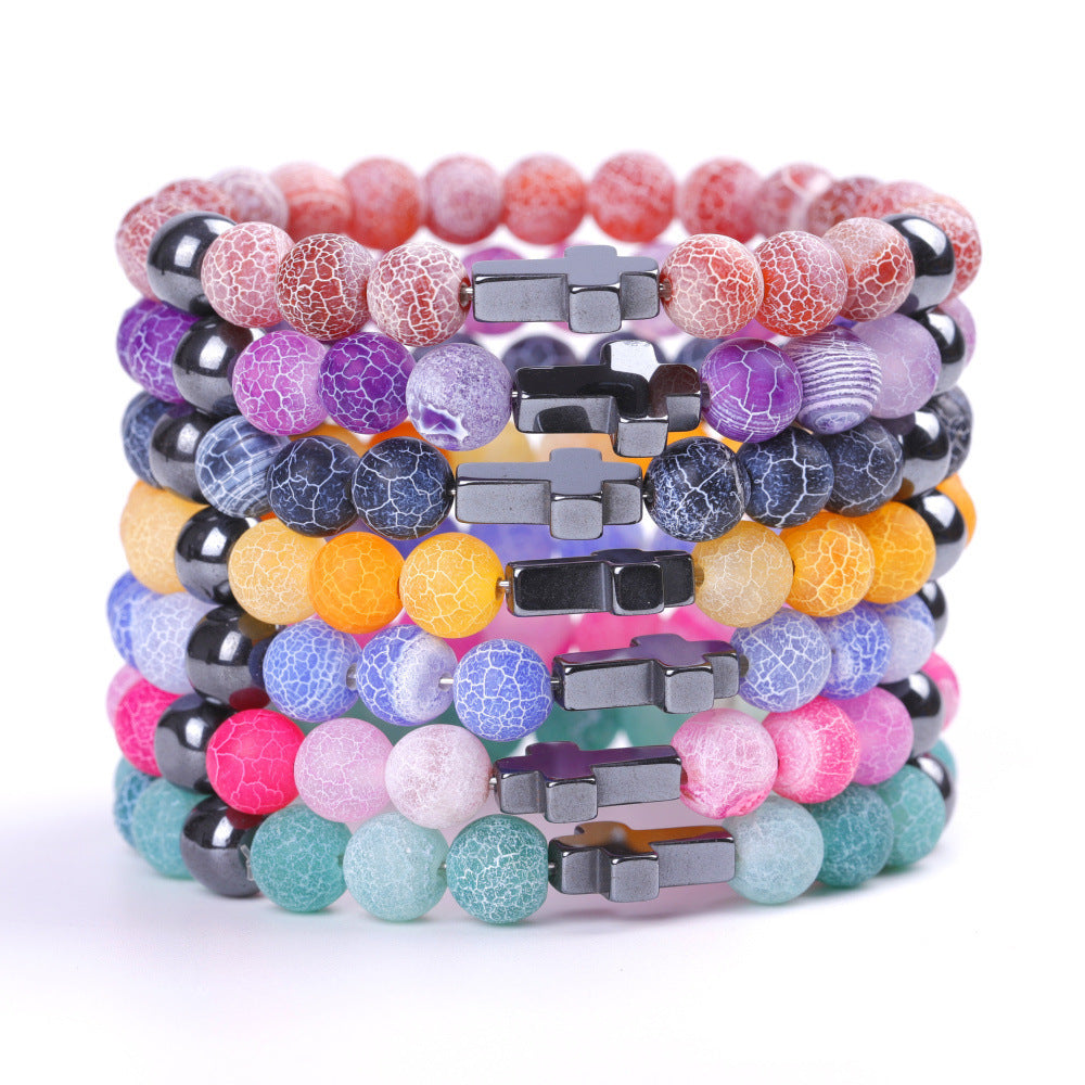 Sweet Geometric Agate Beaded Bracelet Unisex Elastic String