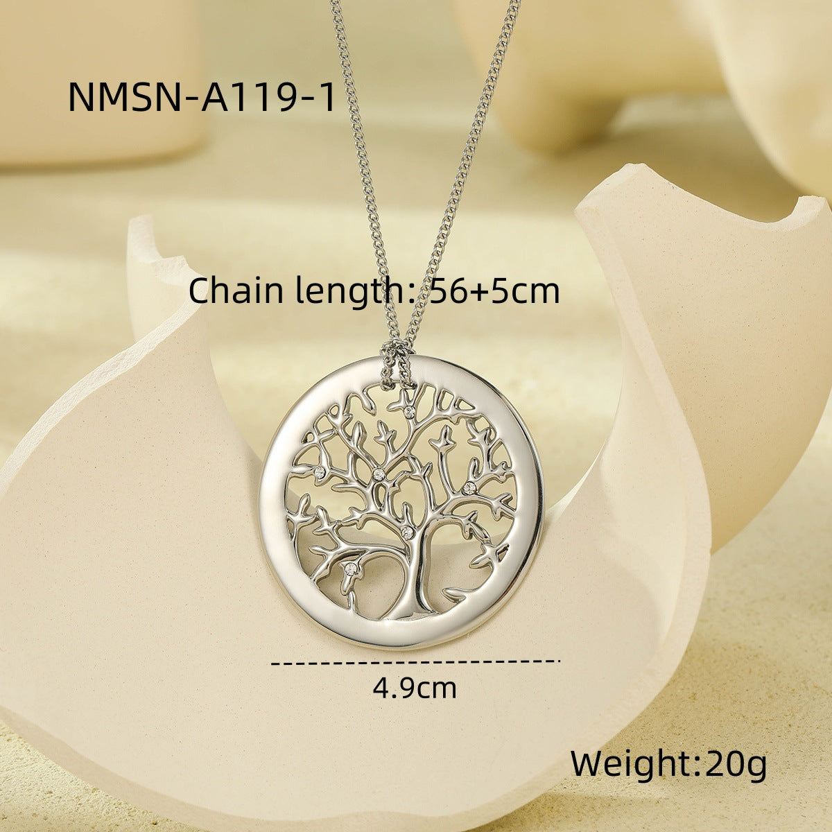 Collana con ciondolo Albero della Vita geometrico minimalista da donna in acciaio al titanio con intarsio in strass e finitura placcata