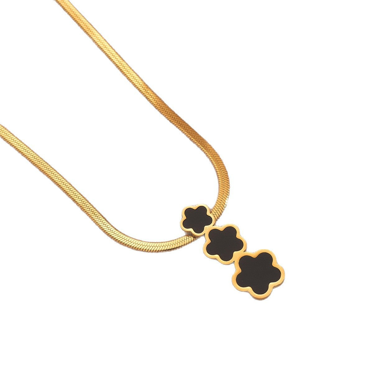 Elegant 18K Gold Plated Floral Titanium Steel Pendant Necklace Stainless Steel Snake Chain for Women