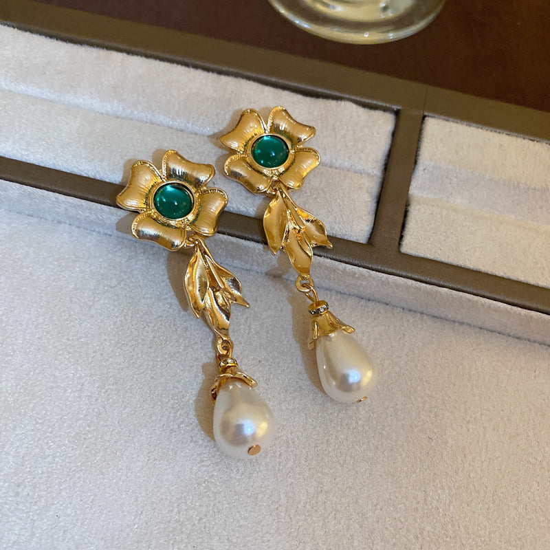 Vintage Pearl Drop Earrings with Gold Plating Stainless Steel Posts for Women