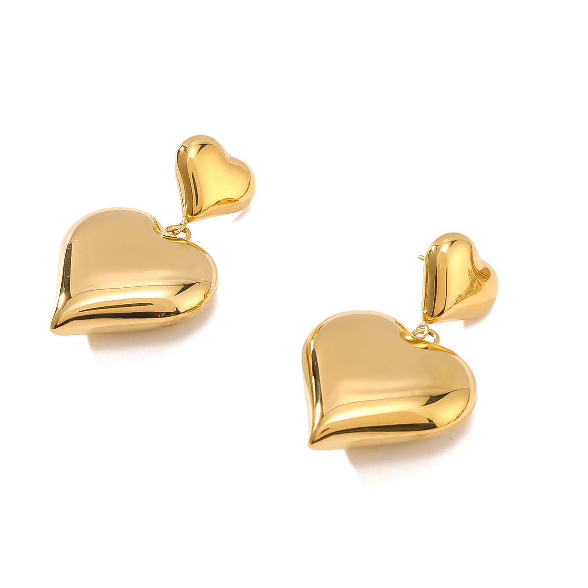 Ins Style Heart-Shaped Pendant Earrings with Double-Layer Love Heart Design, 18K Gold Plated Stainless Steel