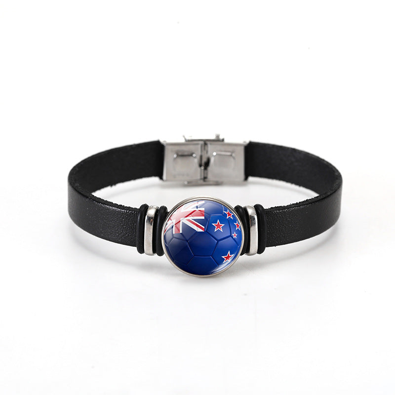 Unisex Geometric Round Leather Bracelet with Snap Button