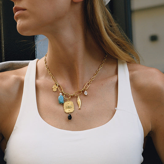 Collar con Colgante de Mal de Ojo Geométrico de Acero Inoxidable con Acabado Chapado para Mujer