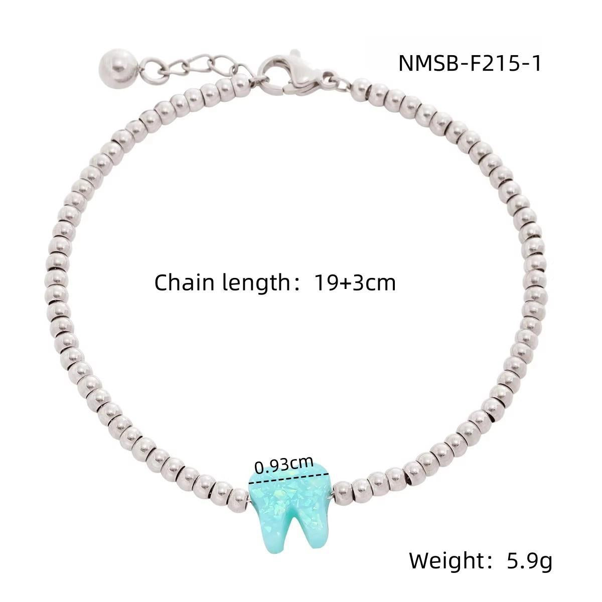 Bracciale da donna in acciaio inossidabile placcato oro 18 carati a forma di dente colorato