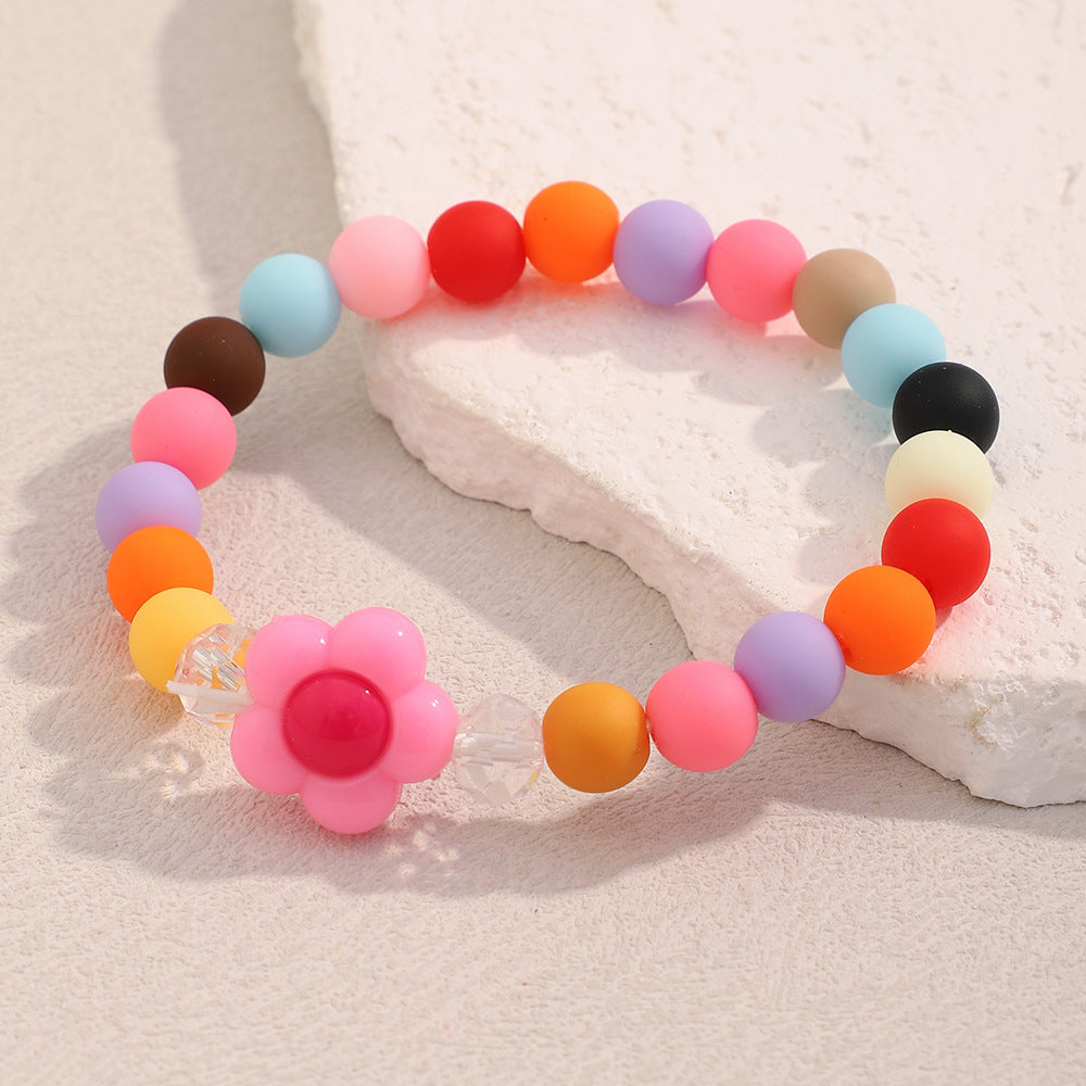 Fashionable Geometric Acrylic Bracelet with Floral Accents for Women, Handmade Dopamine-Inspired Colorful Accessory